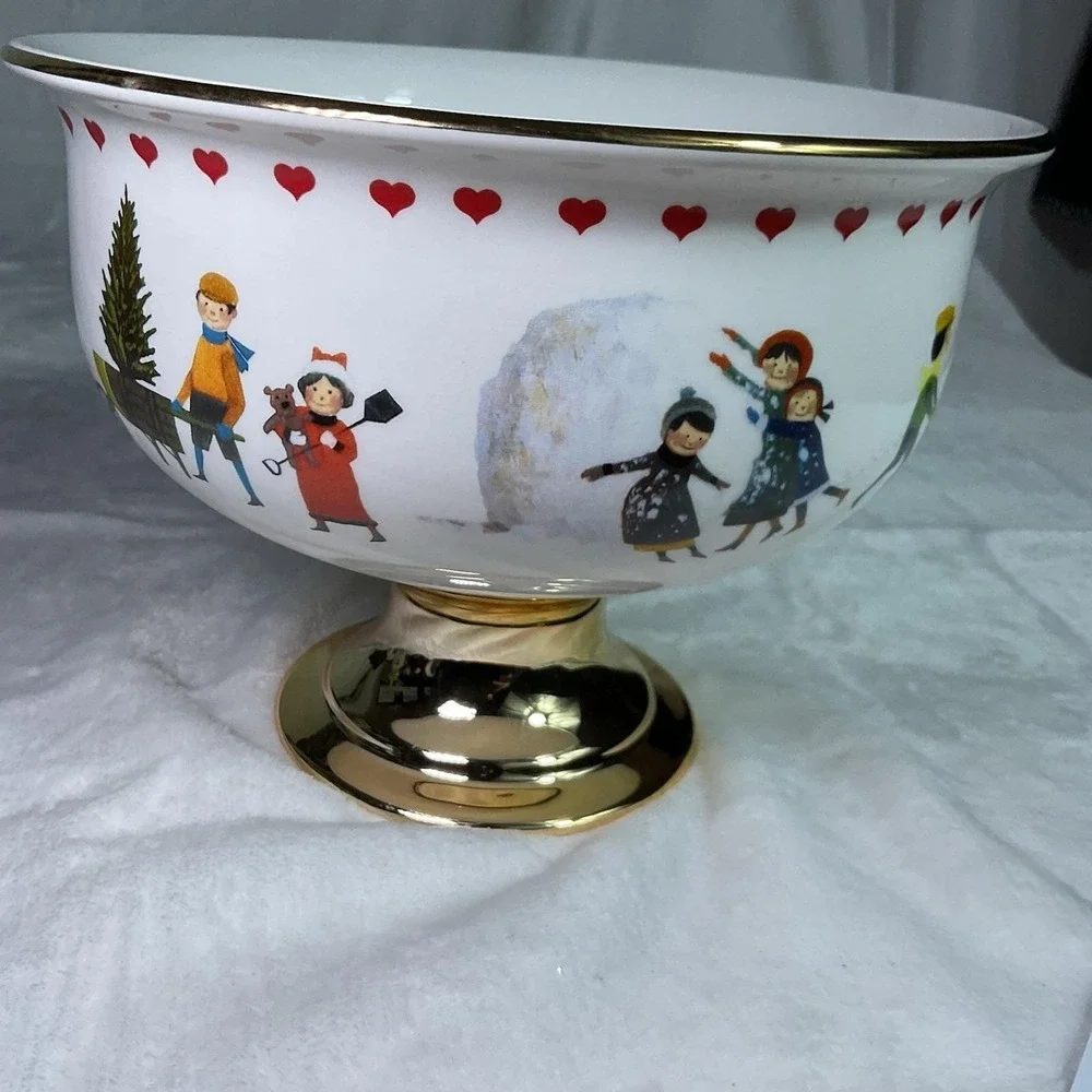 Charles Wysocki Christmas Love 2000 Pedestal Compote Bowl Teleflora Holiday VTG